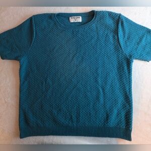 Vintage Alfred Dunner Petite M Teal Textured Knit Sweater Made In USA Short Slee